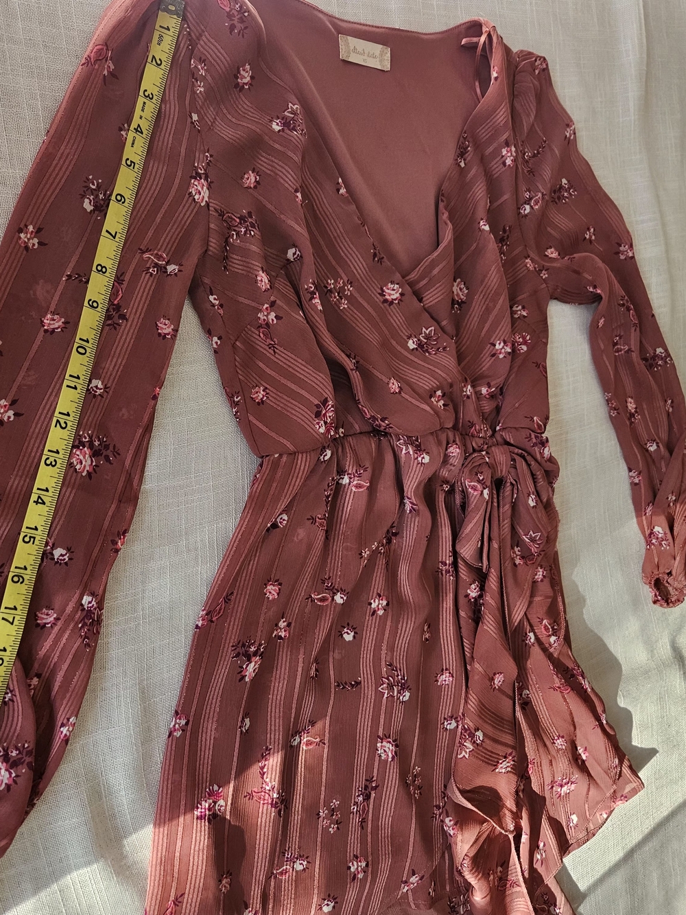 Altar'd State Mauve Floral Wrap Mini Dress Long Sleeve Cottagecore Size XS Lott - Picture 14 of 16